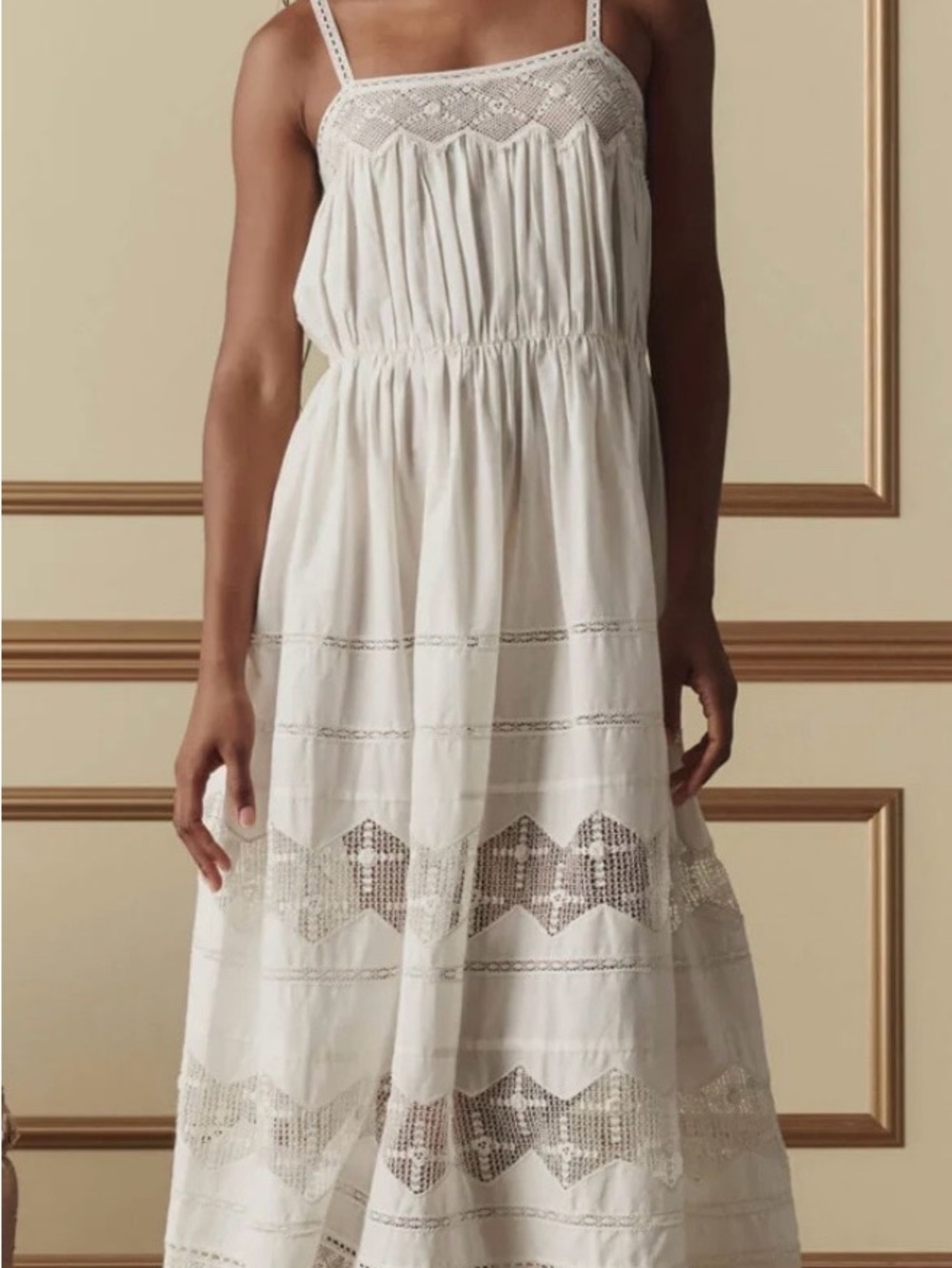 NEW Rosette Dress from The Creat - Size 2 - White Lace-Trim Maxi Sundress